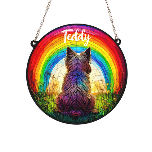 Cairn Terrier Rainbow Bridge Personalised Stained Glass Effect Suncatcher